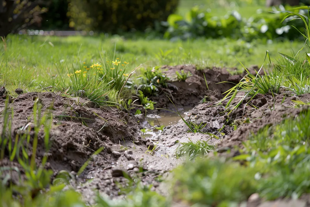Fuite sur canalisation enterrée dans un jardin